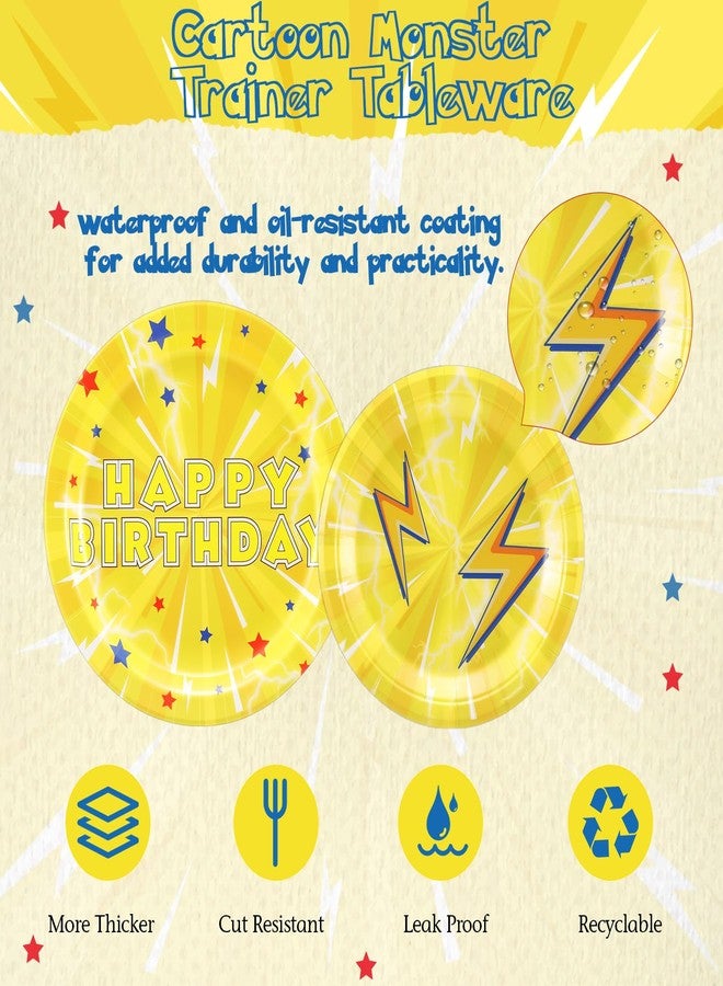 Potchen 96 Pcs Cartoon Animation Birthday Party Supplies, Lightning Bolt Party Decorations Including Paper Plates, Napkins, Forks for Cartoon Birthday Decorations, Serves 24 - Image 3