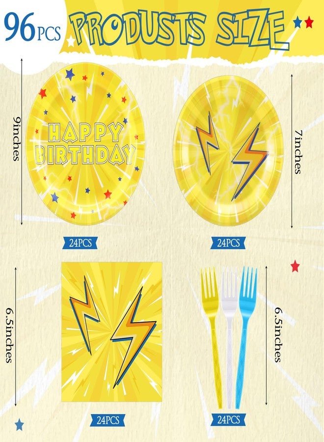 Potchen 96 Pcs Cartoon Animation Birthday Party Supplies, Lightning Bolt Party Decorations Including Paper Plates, Napkins, Forks for Cartoon Birthday Decorations, Serves 24 - Image 2