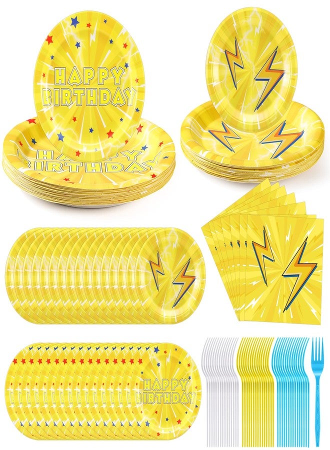 Potchen 96 Pcs Cartoon Animation Birthday Party Supplies, Lightning Bolt Party Decorations Including Paper Plates, Napkins, Forks for Cartoon Birthday Decorations, Serves 24 - Image 1