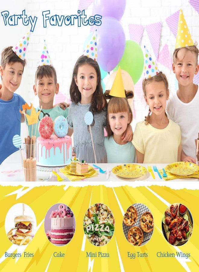 Potchen 96 Pcs Cartoon Animation Birthday Party Supplies, Lightning Bolt Party Decorations Including Paper Plates, Napkins, Forks for Cartoon Birthday Decorations, Serves 24 - Image 4