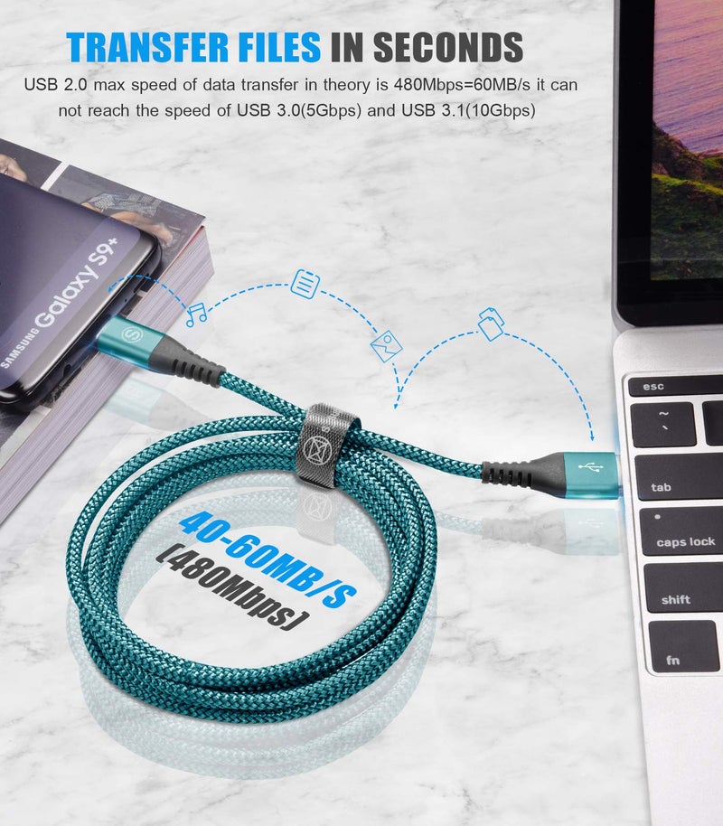 sweguard USB Type C Cable 3.1A Fast Charging [2Pack,6.6ft+6.6ft], USB-A to USB-C Charger Nylon Braided Cord for Samsung Galaxy S21 S20 S10 S9 S8 Plus,Note 20 10 9 8 7,A71 A51 A32,LG,Moto,PS5-Green - Image 4