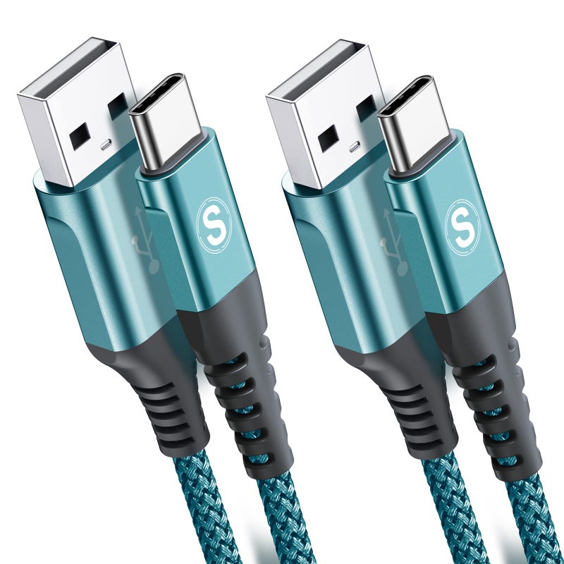 sweguard USB Type C Cable 3.1A Fast Charging [2Pack,6.6ft+6.6ft], USB-A to USB-C Charger Nylon Braided Cord for Samsung Galaxy S21 S20 S10 S9 S8 Plus,Note 20 10 9 8 7,A71 A51 A32,LG,Moto,PS5-Green - Image 1
