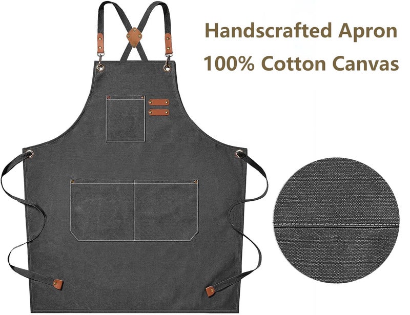 AFUN Chef Aprons for Men Women with Oversized Pockets, 16-Ounce Cotton Canvas Cross Back Heavy Duty Work Apron (Grey) - Image 5