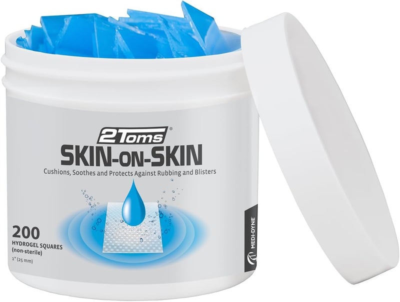 2Toms Skin-On-Skin Hydrogel Squares for Blisters, Chafing, Stings, Irritations, and Pain Relief, 200 1-Inch Squares - Image 1