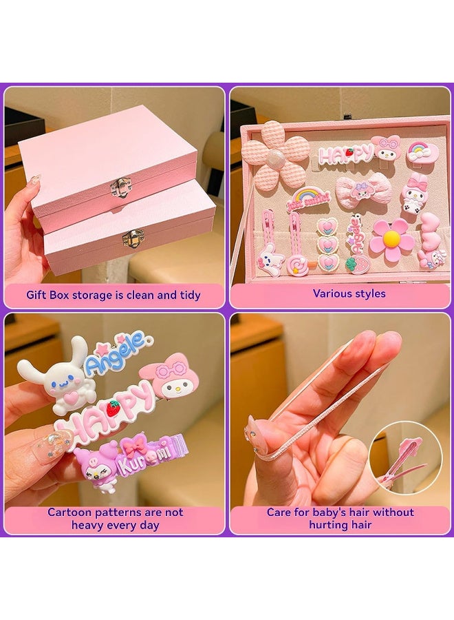 Bincoo Deluxe Little Girls Hair Accessories Set with Gift Box, Barrettes, Hair Elastic Bands, Colourful Cartoon Hairpin Set Princess Dress Up Toys Deluxe Set, Gift Toys (Pink  Flower) - Image 4