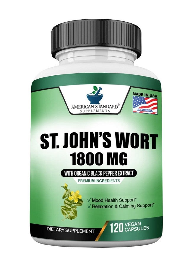 American Standard Supplements عشبة سانت جون العضوية 1800 ملغ ومستخلص الفلفل الأسود العضوي كبسولات عشبة سانت جون مسحوق عشبة سانت جون 120 كبسولة نباتية - Image 2