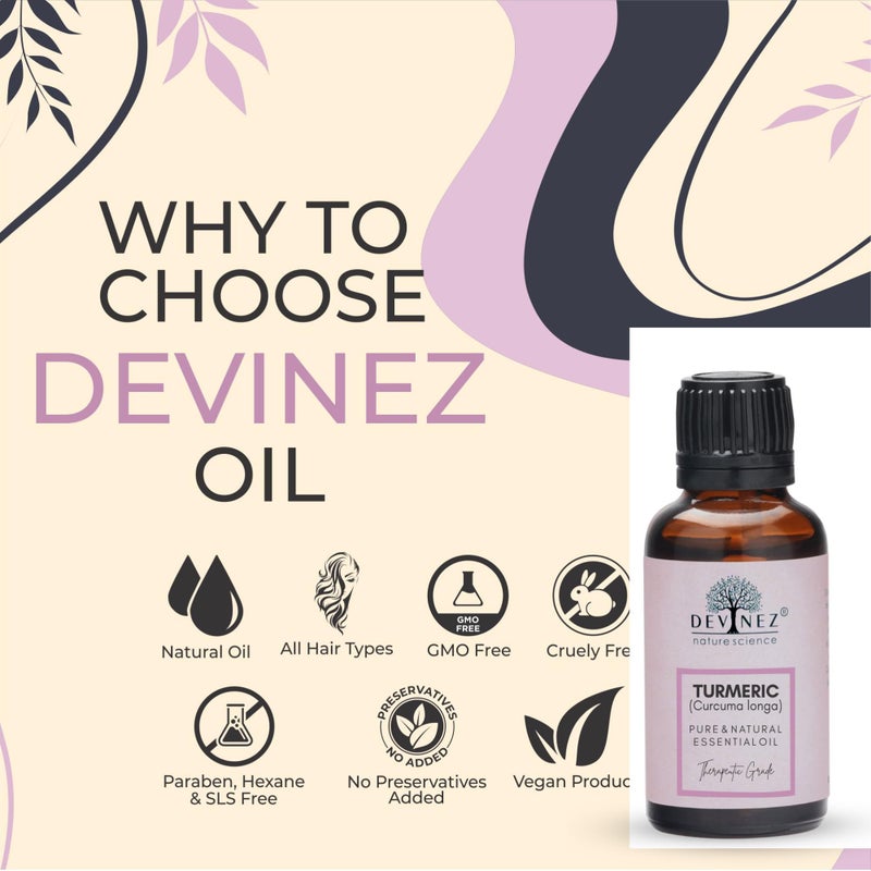Devinez Turmeric Essential Oil, 100% Pure, Natural & Undiluted, for Hair Care, Acne, Perfect for Aromatherapy, Relaxation, Skin Therapy and Blemishes, 30ml - Image 2