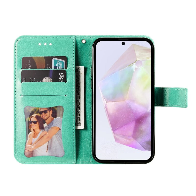 HuHa Protective Cover For Samsung Galaxy A36 5G / A56 5G Seven-petal Flowers Embossing Leather Phone Case(Green) - Image 4
