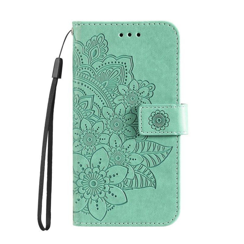 HuHa Protective Cover For Samsung Galaxy A36 5G / A56 5G Seven-petal Flowers Embossing Leather Phone Case(Green) - Image 2