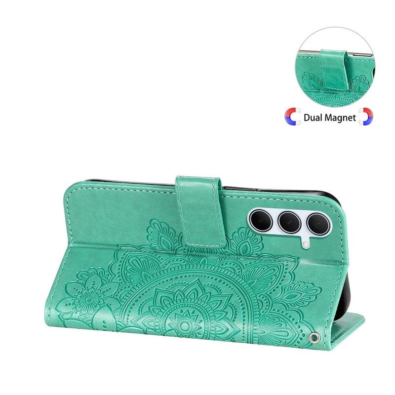 HuHa Protective Cover For Samsung Galaxy A36 5G / A56 5G Seven-petal Flowers Embossing Leather Phone Case(Green) - Image 5