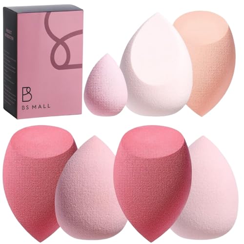 BS Mall Makeup Sponge Set BS-MALL with Storage Case 7 Pcs for Liquid, Cream, and Powder,SAVE Foundation with 1 Mini Makeup Sponge For Travel Daily Use (A-Pink） - Image 1