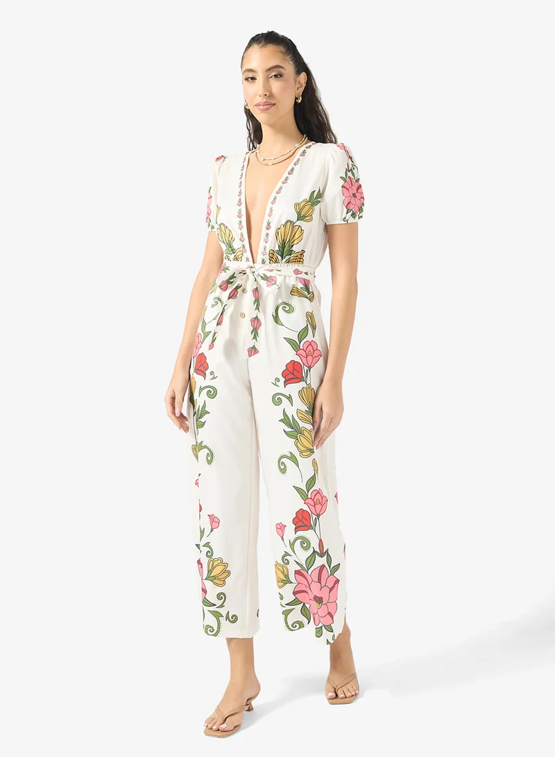 Ginger Floral Print Plunge Neck Jumpsuit