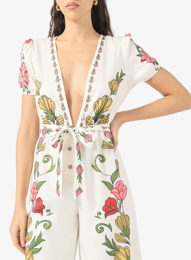 جينجر جمبسوت بياقة واسعة بطبعة زهور - Image 3
