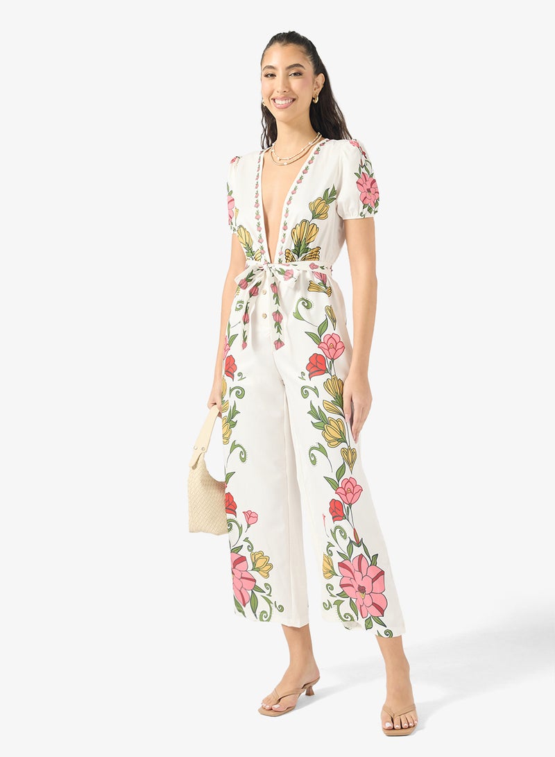 جينجر جمبسوت بياقة واسعة بطبعة زهور - Image 4