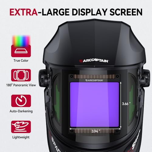 ARCCAPTAIN Auto Darkening Welding Helmet with Side View, 180° Panoramic View, 1/1/1/1 True Color Large Viewing Welding Hood with 4 Arc Sensor Solar Powered, Wide Shade 4/5-9/9-13 for TIG MIG ARC CUT - Image 3
