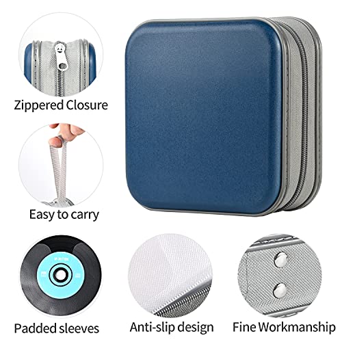 UENTIP CD Case for Car,48 Capacity DVD Case Portable Zipper Holder Large Storage CD Wallet CD Organizer Home Travel (Dark Blue, 48) - Image 4