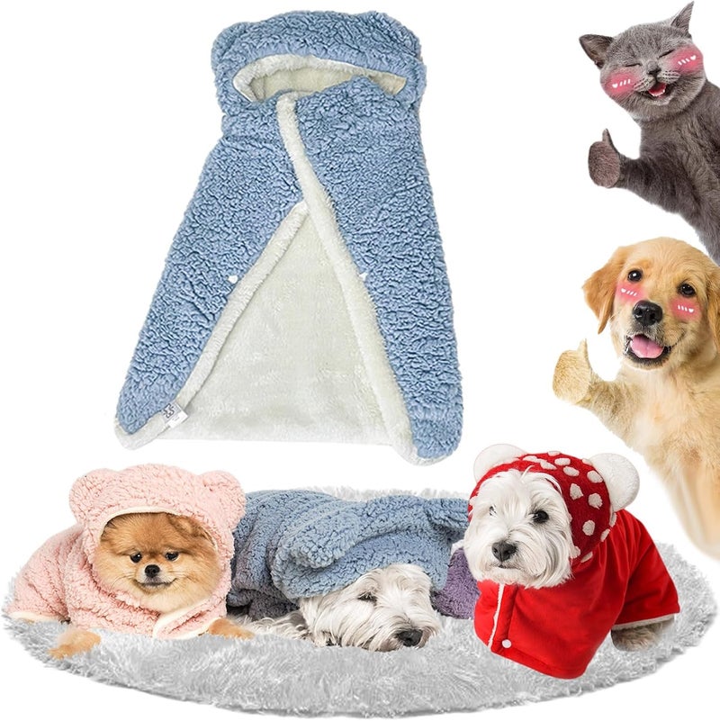 KASTWAVE Natural material Warm Dog Winter Coat with Hood,Thick Fleece Pet Cape Blanket for Small and Medium Dogs & Cats, Winter Jacket for Outdoor Cold Weather, Soft and Cozy (Blue, Medium) Elegant practical multi-option build - Image 1