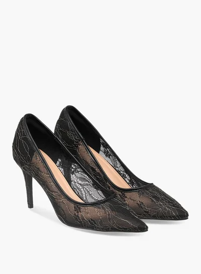 Celeste Women's Lace Detail Slip-On Pumps with Stiletto Heels