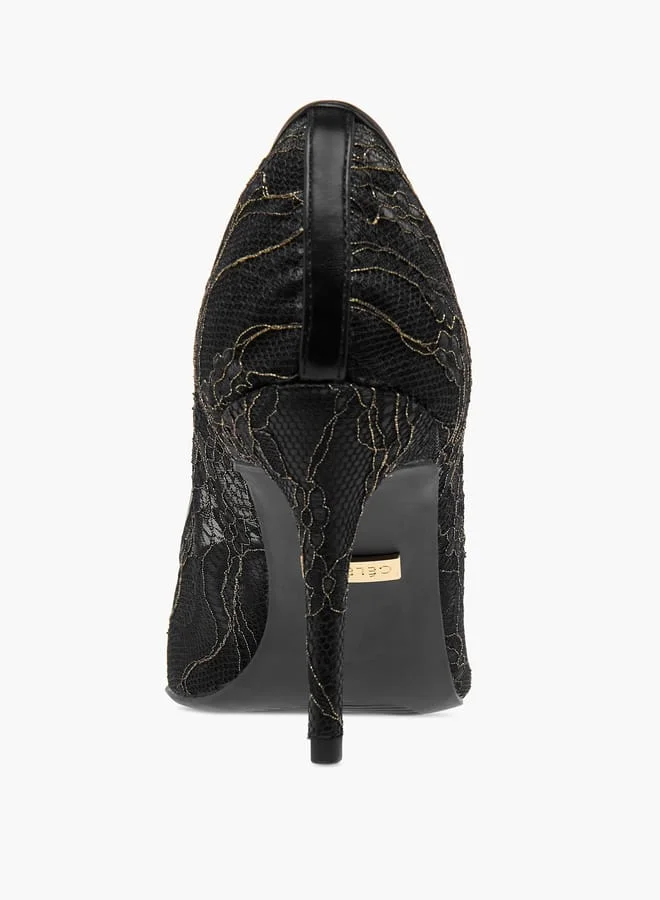 Celeste Women's Lace Detail Slip-On Pumps with Stiletto Heels