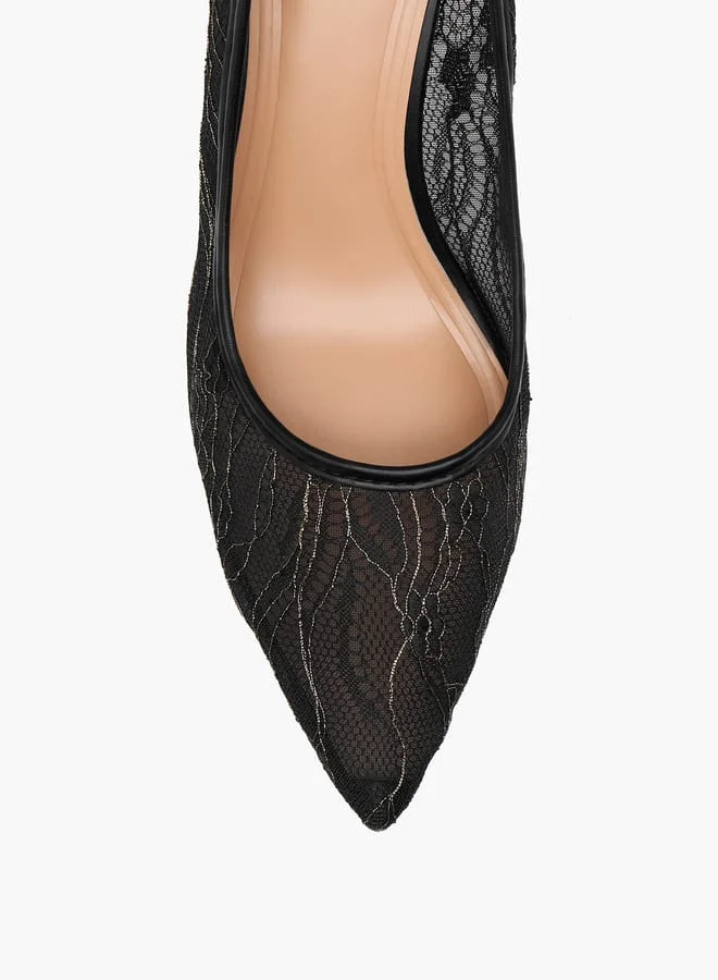 Celeste Women's Lace Detail Slip-On Pumps with Stiletto Heels
