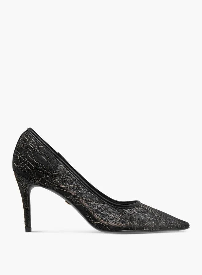 Celeste Women's Lace Detail Slip-On Pumps with Stiletto Heels