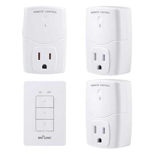 BN-LINK Mini Wireless Wall-Mounting Remote Control Outlet Switch Power Plug in for Household Appliances, Wireless Remote Light Switch, LED Light Bulbs, White (3 Outlets) - Image 1