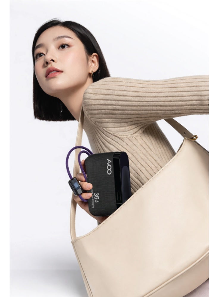 أفو باور بنك شحن متنقل صغير وخفيف 10000mAh شحن سريع 35W PD مع تايب سي مدمج ومنفذين USB ومنفذ Type-C – بطارية متنقلة باللون الاسود للآيفون وسامسونج وأندرويد – مناسب للآيباد والرحلات - Image 4