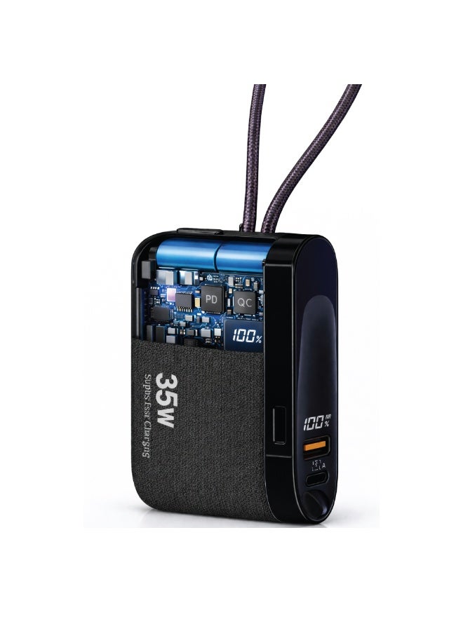 أفو باور بنك شحن متنقل صغير وخفيف 10000mAh شحن سريع 35W PD مع تايب سي مدمج ومنفذين USB ومنفذ Type-C – بطارية متنقلة باللون الاسود للآيفون وسامسونج وأندرويد – مناسب للآيباد والرحلات - Image 5