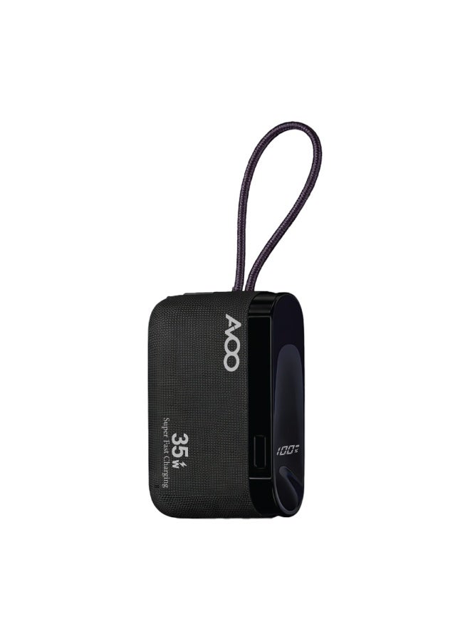 أفو باور بنك شحن متنقل صغير وخفيف 10000mAh شحن سريع 35W PD مع تايب سي مدمج ومنفذين USB ومنفذ Type-C – بطارية متنقلة باللون الاسود للآيفون وسامسونج وأندرويد – مناسب للآيباد والرحلات - Image 4