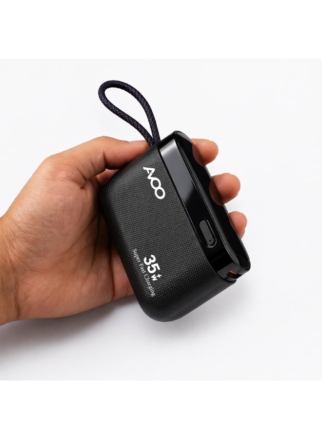 أفو باور بنك شحن متنقل صغير وخفيف 10000mAh شحن سريع 35W PD مع تايب سي مدمج ومنفذين USB ومنفذ Type-C – بطارية متنقلة باللون الاسود للآيفون وسامسونج وأندرويد – مناسب للآيباد والرحلات - Image 1