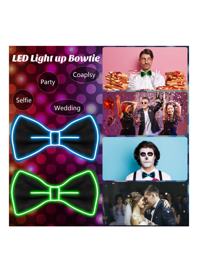 SYOSI - Light up Bow Tie 2 Pcs Neon Bowties for Men Funny Ties LED Bowtie Neon Accessories for Kids Boys Girls Men Glow in the Dark Party Funny Costume - Image 1