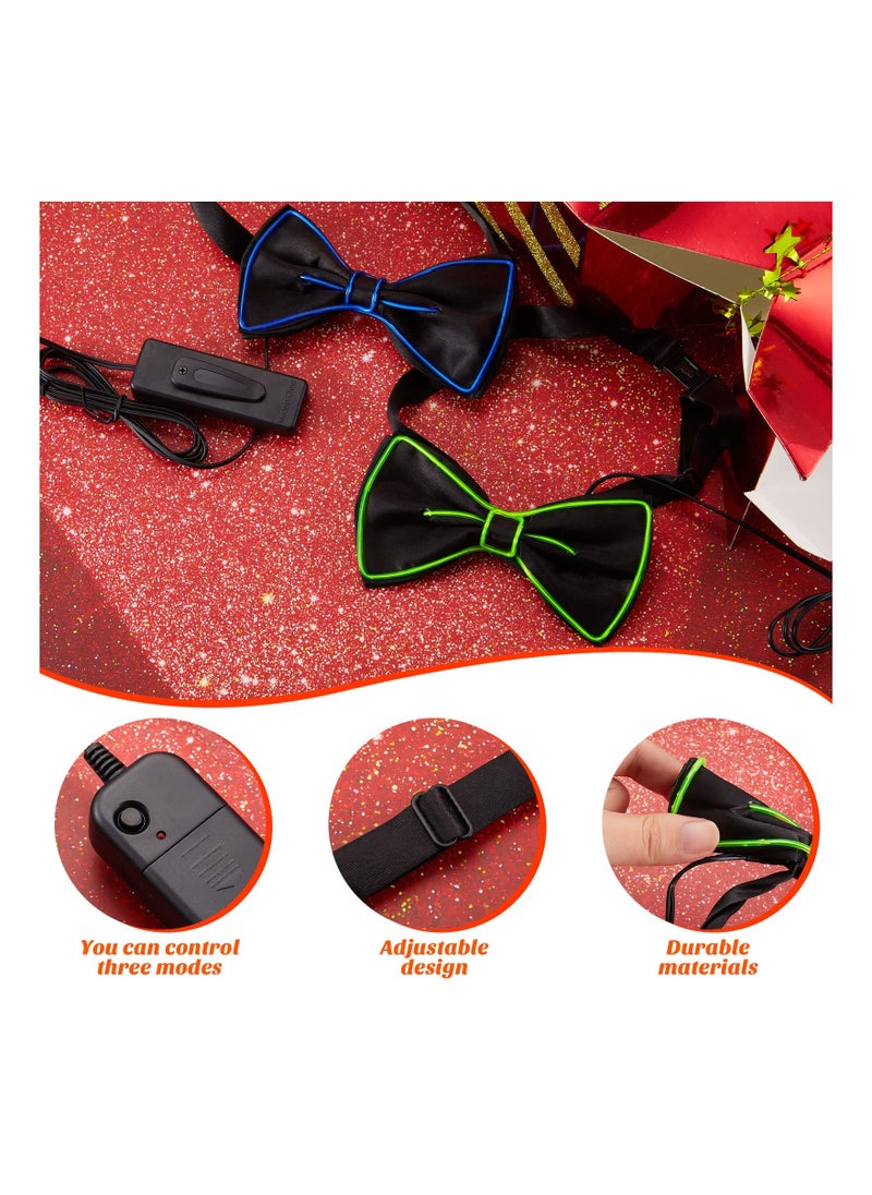 SYOSI - Light up Bow Tie 2 Pcs Neon Bowties for Men Funny Ties LED Bowtie Neon Accessories for Kids Boys Girls Men Glow in the Dark Party Funny Costume - Image 1
