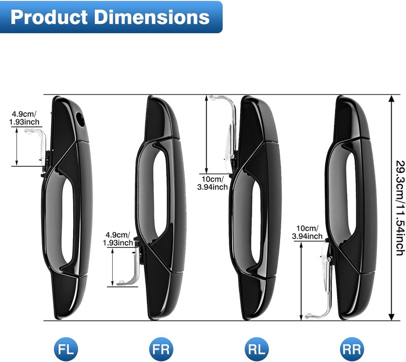TOP-MAX Exterior Door Handle Set for 2007-2014 Chevy Silverado, Tahoe, Suburban, Avalanche - 4Pcs Black Handles - Image 4