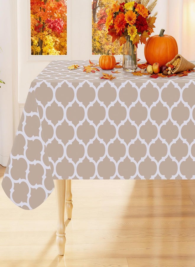 Smiry Rectangle Table Cloth, Waterproof Vinyl Tablecloths with Flannel Backing for Rectangle Tables, Wipeable Spillproof Plastic Tablecloth for Dining, Camping, Indoor and Outdoor (60"x84", Khaki) - Image 1