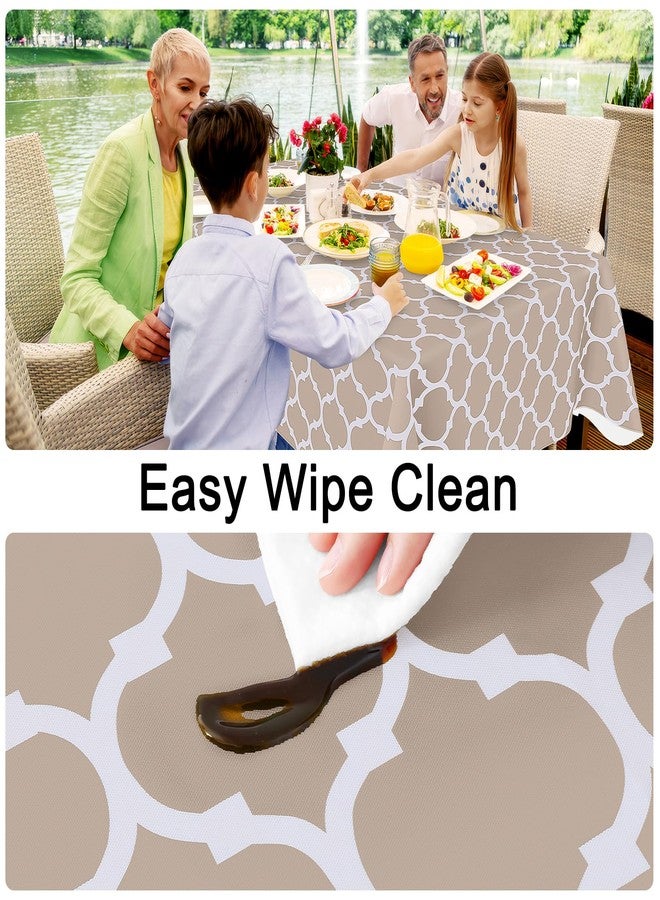 Smiry Rectangle Table Cloth, Waterproof Vinyl Tablecloths with Flannel Backing for Rectangle Tables, Wipeable Spillproof Plastic Tablecloth for Dining, Camping, Indoor and Outdoor (60"x84", Khaki) - Image 3