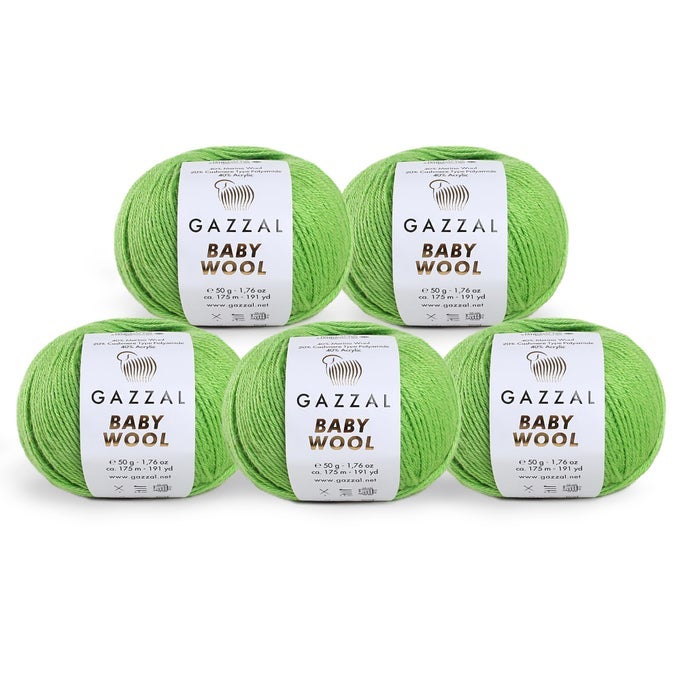 5 PACK BABY WOOL 176 OZ 50G 191 YARDS 175M FINE BABY YARN 40 LANA MERINO 20 CASHMERE TYPE POLYAMIDE GREEN 821