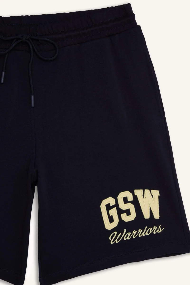 Defacto  Standard Fit Navy NBA Golden State Warriors Shorts for Men | Best Price UAE