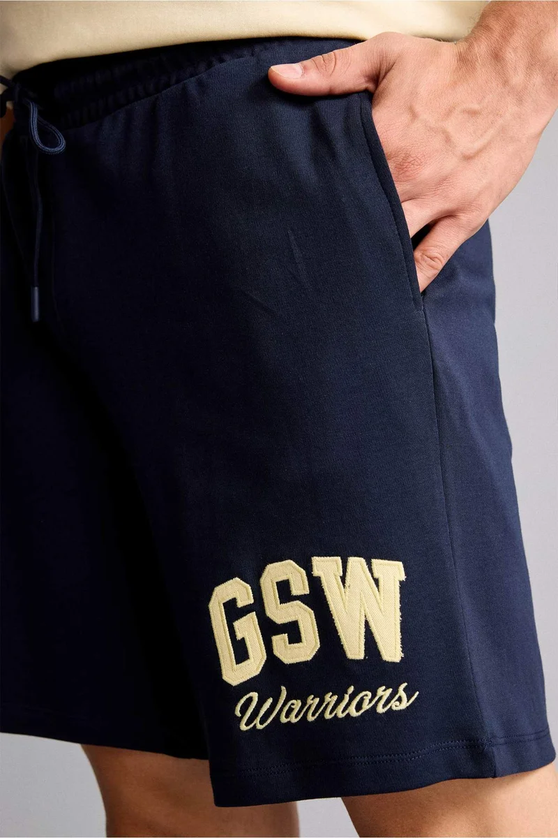 Defacto  Standard Fit Navy NBA Golden State Warriors Shorts for Men | Best Price UAE