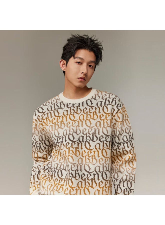 Cabbeen Multi-yarn Woven Long Sleeve Sweater With Cabbeen Logo Vintage Pattern Winter Colorblock Knitwear