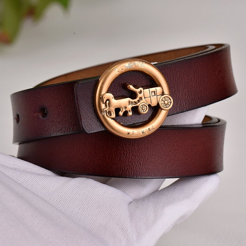 Cowhide Belt Women'S Shake Tone Marathon Belt Girls' Youth Fashion Trendy Trouser Belt Korean Internet Celebrant - Image 1