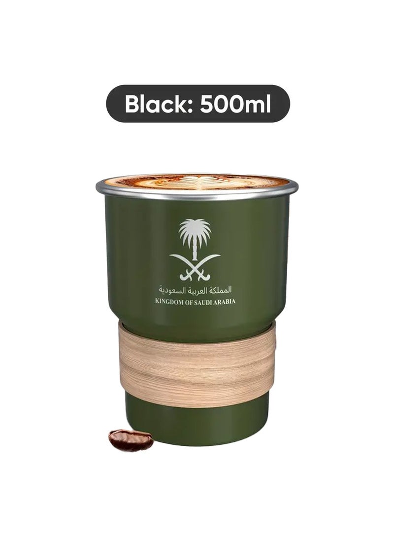ELLEGLAM 304 Stainless Steel Coffee Mug 500ml – Saudi Logo Design, Army Green Travel Cup for Hot & Cold Drinks, Includes Straw & Leakproof Heat-Resistant Lid, Ideal Gift for Home, Office & Outdoor Use - Image 4