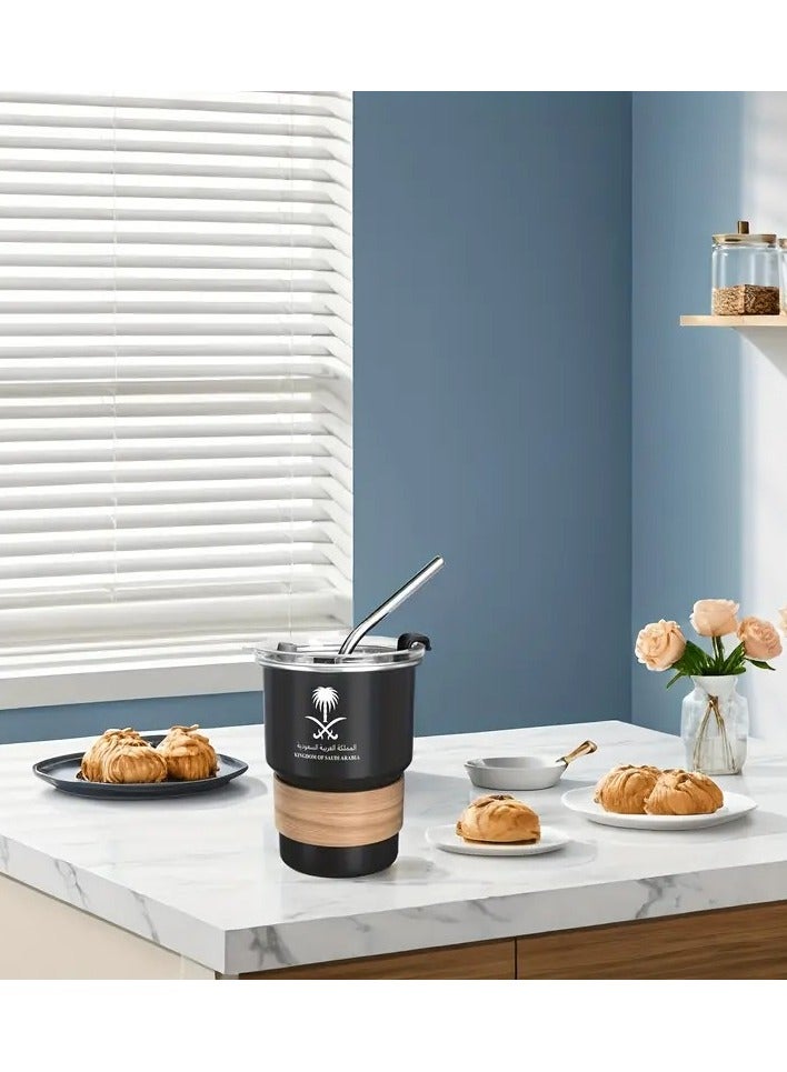 ELLEGLAM 304 Stainless Steel Coffee Mug 500ml – Saudi Logo Design, Army Green Travel Cup for Hot & Cold Drinks, Includes Straw & Leakproof Heat-Resistant Lid, Ideal Gift for Home, Office & Outdoor Use - Image 5