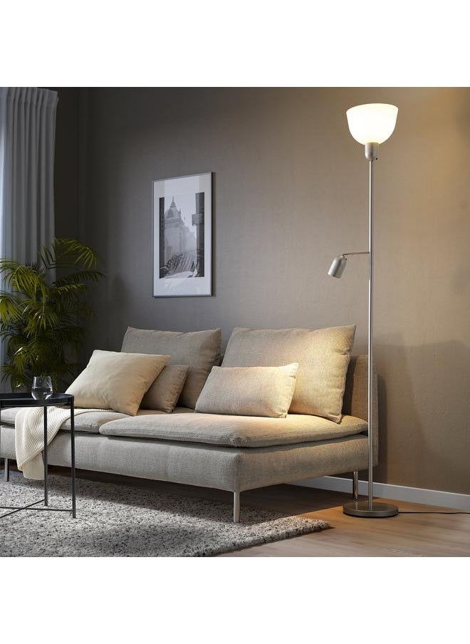 Floor uplighter/reading lamp, silver-colour/white