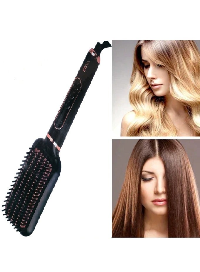 Denx Hair Straightener Brush Digital Display 30 Second Heating Speed ​​Black/Pink - Image 3