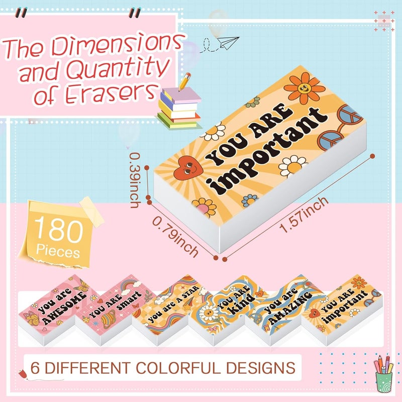 Resurhang 180 Pcs Inspirational Erasers for Kids Pencil Erasers Bulk with Colored Inspirational Words Motivational Eraser for Classrooms Drawing Sketching Back to School Office Supplies (Boho) - Image 2