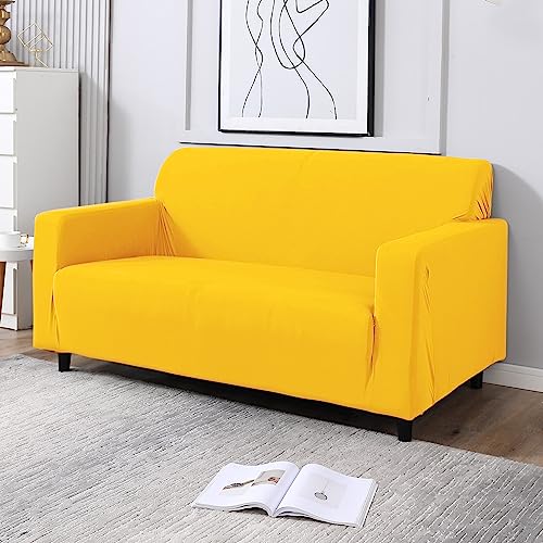 HOKIPO Polyester Blend Printed 5 Seater Fully Covered Sofa Cover in 3 Seater and 2 Seater Configuration, Sunny Yellow (AR-4278-E20 + AR-4279-E20) - Image 3