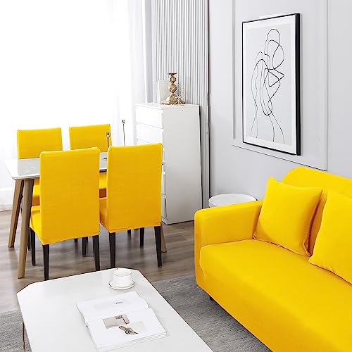 HOKIPO Polyester Blend Printed 5 Seater Fully Covered Sofa Cover in 3 Seater and 2 Seater Configuration, Sunny Yellow (AR-4278-E20 + AR-4279-E20) - Image 4