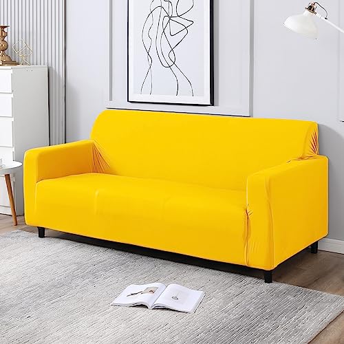 HOKIPO Polyester Blend Printed 5 Seater Fully Covered Sofa Cover in 3 Seater and 2 Seater Configuration, Sunny Yellow (AR-4278-E20 + AR-4279-E20) - Image 2