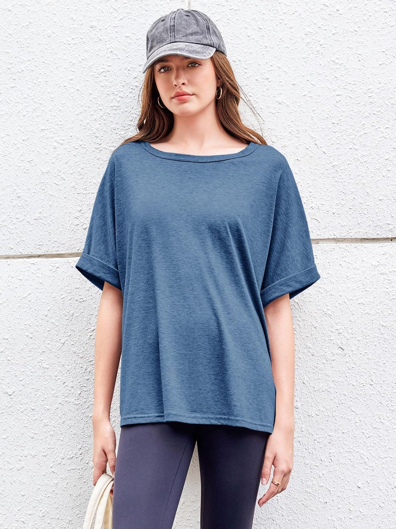 GeGekoko Women Oversized T-Shirt Summer Casual Short Sleeve Loose Tee Tops Navy Blue - Image 5