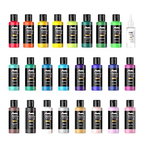 ABEIER Acrylic Pouring Paint, 2oz Bottles, Set of 24 Assorted Colors and Silicone Oil(1oz), Pre-Mixed, High Flow, Paint for Pouring on Canvas, Glass, Paper, Wood, Tile, Stones and More - Image 4
